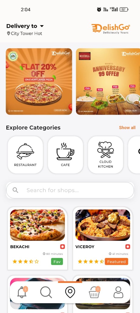 DelishGo Home Screen